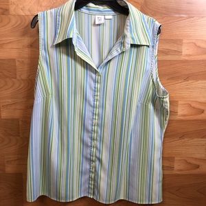 Apt. 9 Stretch Sleeveless Collared Button Front Striped Blouse, Blue Gre…